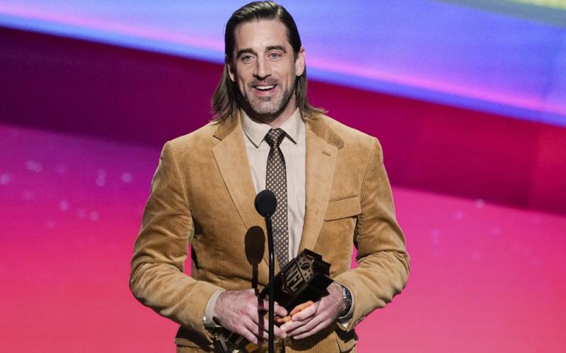 Green Bay Packers quarterback Aaron Rodgers receives the AP Most Valuable Player of the Year Award at the NFL Honors show on Thursday in Inglewood, Calif. (MARK J. TERRILL/Associated Press)