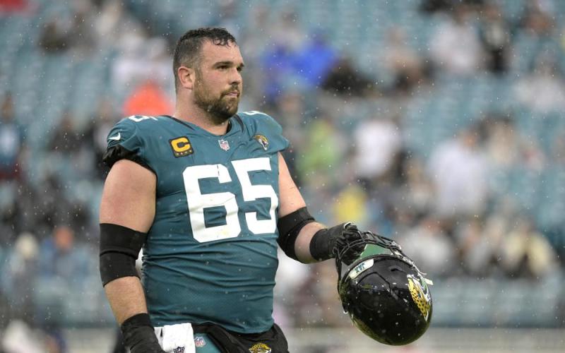 Jacksonville Jaguars center Brandon Linder walks to the sideline during a timeout in a game against the Houston Texans on Dec. 19, 2021, in Jacksonville. (AP File)