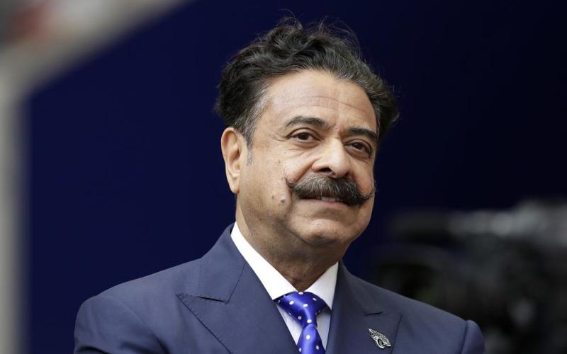 Jacksonville Jaguars owner Shahid Khan stands before a game between the Jaguars and the Baltimore Ravens at Wembley Stadium on Sept. 24, 2017, in London. (AP File)