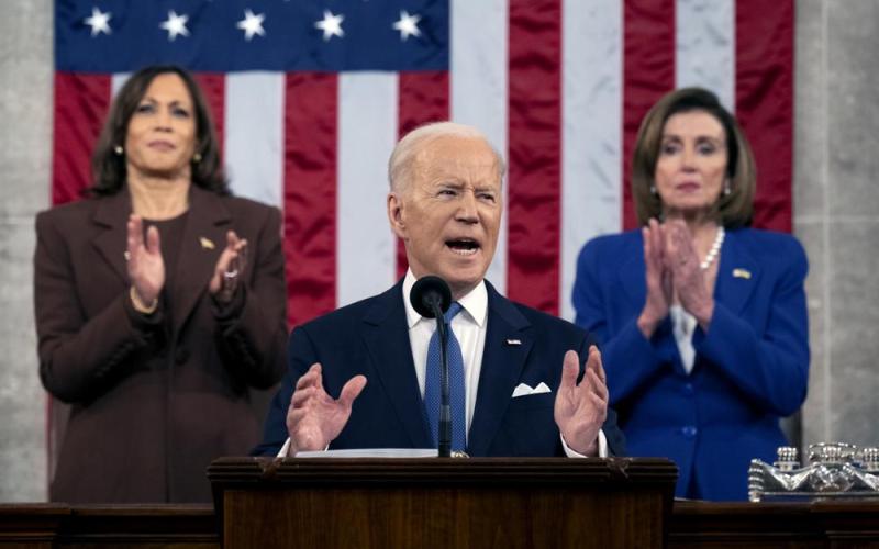 President Joe Biden delivers his State of the Union address to a joint session of Congress at the Capitol, Tuesday, March 1, 2022, in Washington. (Saul Loeb/Associated Press)