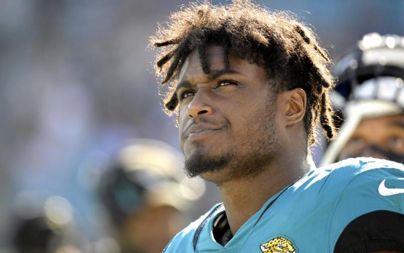 Jacksonville Jaguars outside linebacker Myles Jack watches from the sideline during a game against the Indianapolis Colts on Jan. 9 in Jacksonville. (AP File)
