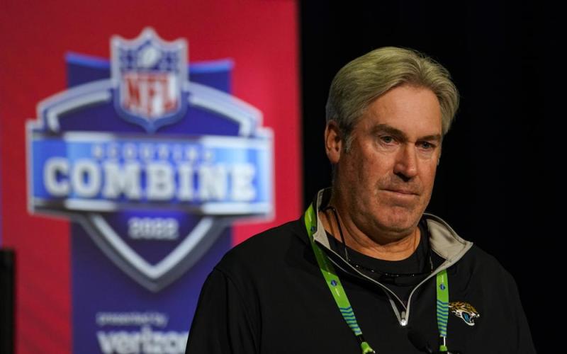 Jacksonville Jaguars head coach Doug Pederson speaks during a press conference at the NFL scouting combine on March 1 in Indianapolis. (MICHAEL CONROY/Associated Press)