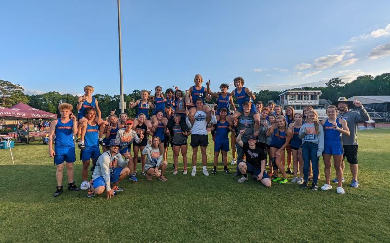 The Branford girls and boys track teams both won District 5-1A titles at Oak Hall on Wednesday. The title was the first for the BHS girls since 2005, while the boys repeated as district champions. (COURTESY)
