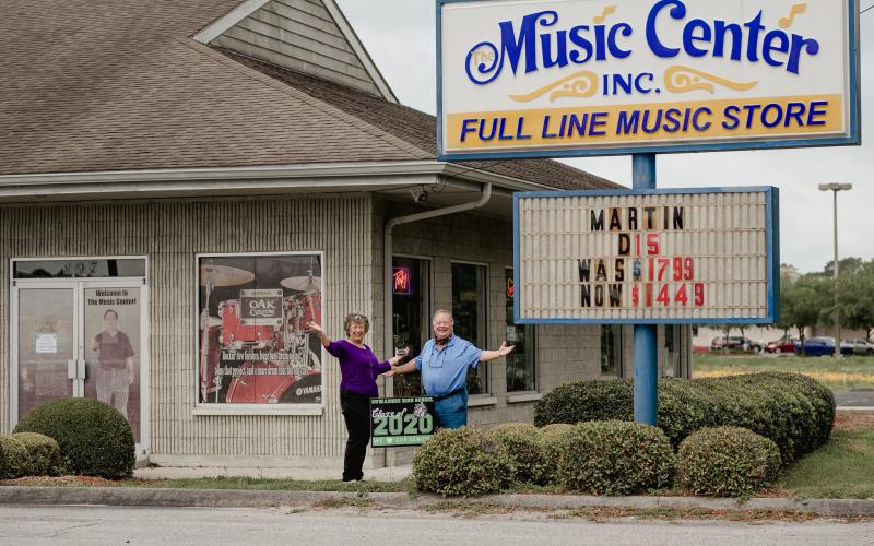 The Music Center in Live Oak will be closing later this spring as owner Sheila Burnham (left) and sales manager Ken Dolingo plan to retire. Burnham has owned the store for 43 years. (SHELLY WILLIAMS PHOTOGRAPHY)