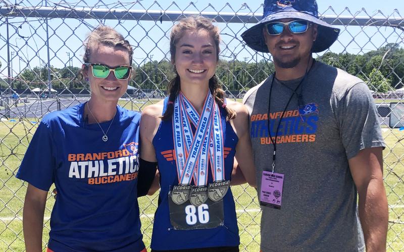 Branford’s Nathalia Veal (middle) was the LCR’s Girls Track &amp; Field Athlete of the Year last spring. (COURTESY)