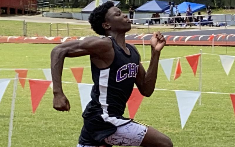 Columbia’s Jasper White placed second in 100m and third in the 200m at Santa Fe’s Last Chance meet on Saturday. (DYLAN ASPENWALL/Special to the Reporter)