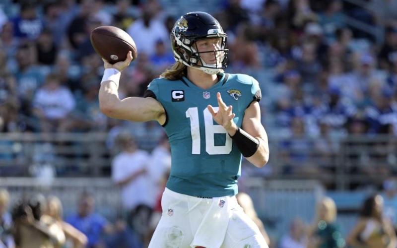 Jacksonville Jaguars quarterback Trevor Lawrence (16) throws a pass against the Indianapolis Colts on Jan. 9 in Jacksonville. (AP File)