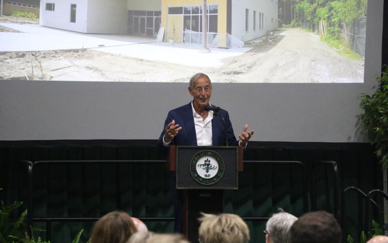 Keith Leibfried, the chairman of the First Federal Bank board of directors, speaks Wednesday after Florida Gateway College announced its new STEM building would be named the Keith &amp; Quinn Leibfried STEM building. (MORGAN MCMULLEN/Lake City Reporter)