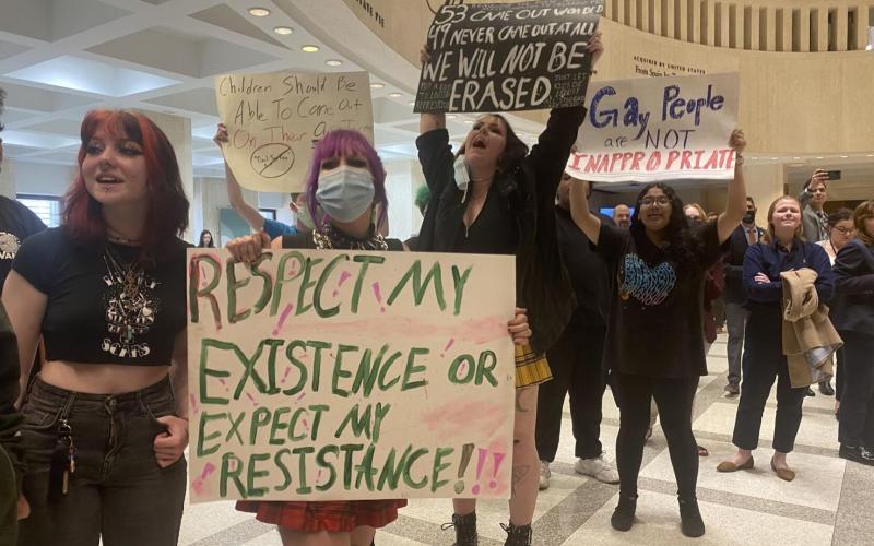 Protesters fought what they called the “don’t say gay” bill during the legislative session. (NEWS SERVICE OF FLORIDA)