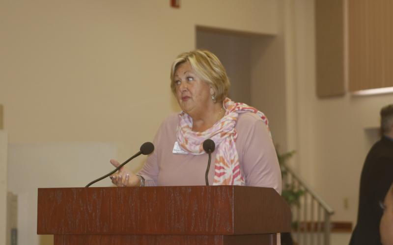 Suzanne Edwards with Catholic Charities asked the commissioners to consider changes to help senior citizens with individual assistance. (JAMIE WACHTER/Lake City Reporter)