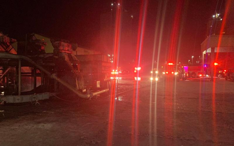 A mechanical failure sparked a fire early Wednesday morning at the Ash Grove South cement plant near Branford. Nobody was injured. (COURTESY)
