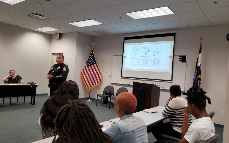 Lake City Police Chief Gerald Butler gives interviewing tips to a group of students during a previous year’s Summer Youth Employment Program. (COURTESY)