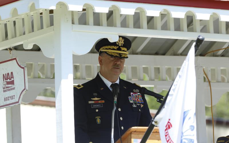 Retired Brigadier General Paul ‘Trey’ Chauncey III speaks at a Memorial Day ceremony Monday. (JAMIE WACHTER/Lake City Reporter)