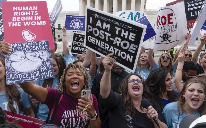 Demonstrators gather outside the Supreme Court in Washington, Friday, June 24, 2022. The Supreme Court has ended constitutional protections for abortion that had been in place nearly 50 years, a decision by its conservative majority to overturn the court's landmark abortion cases. (JOSE LUIS MAGANA/Associated Press)