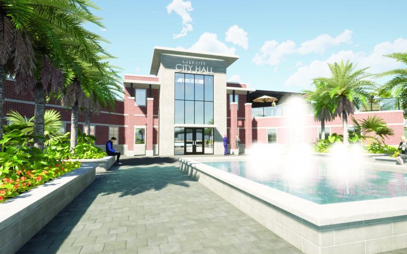 An artist’s rendering of the new Lake City Hall. Interim City Manager Paul Dyal said he plans to pitch a new city headquarters during the city council’s budget workshop on Monday. (COURTESY)