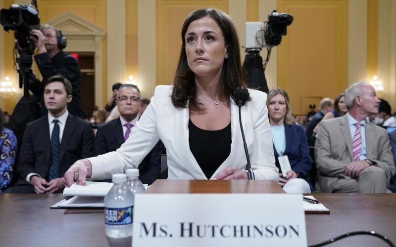 Cassidy Hutchinson, former aide to Trump White House chief of staff Mark Meadows, arrives to testify as the House select committee investigating the Jan. 6 attack on the U.S. Capitol continues to reveal its findings of a year-long investigation, on Tuesday at the Capitol in Washington. (JACQUELYN MARTIN/Associated Press)