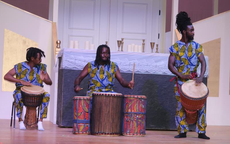 A trio of percussionists perform during Florida Gateway College’s Juneteenth Celebration program. (TONY BRITT/Lake City Reporter)