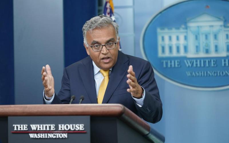 White House Covid-19 Response Coordinator Ashish Jha speaks during the daily briefing at the White House in Washington on Thursday. (SUSAN WALSH/Associated Press)