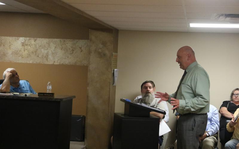 Florida Gateway College President Lawrence Barrett addresses the Lake Shore Hospital Authority during its Thursday meeting. (MORGAN MCMULLEN/Lake City Reporter)