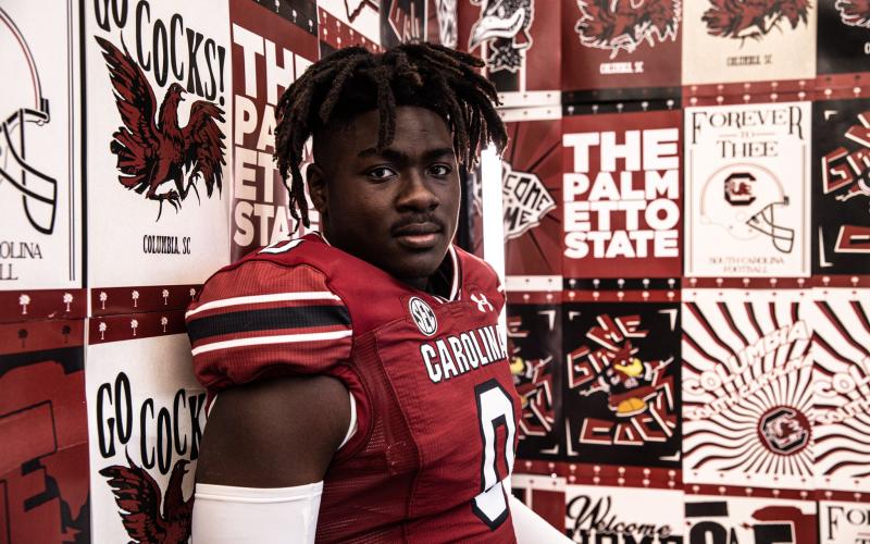 Columbia linebacker Jaden Robinson is pictured on his visit to South Carolina in June. (COURTESY)