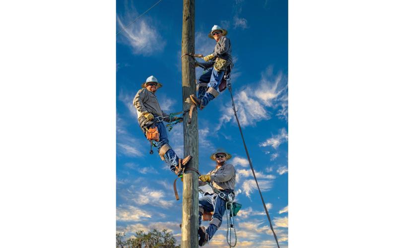 The newest graduates of Suwannee Valley Electric Cooperative’s Apprentice Lineworker Program are Clay Stratton (from top), James Williams and Adam Ford. (COURTESY)