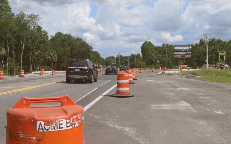 While construction continues at the U.S. Highway 41 and Bascom Norris Drive intersection, traffic will begin using a roundabout pattern today, according to the Florida Department of Transportation. (TONY BRITT/Lake City Reporter)