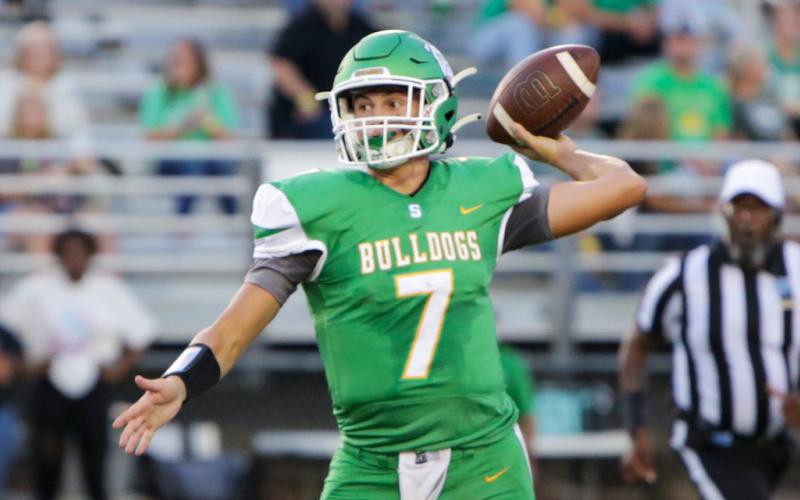 Suwannee quarterback Bronsen Tillotson throws a pass during Friday’s Preseason Classic against Columbia. (BRENT KUYKENDALL/Lake City Reporter)