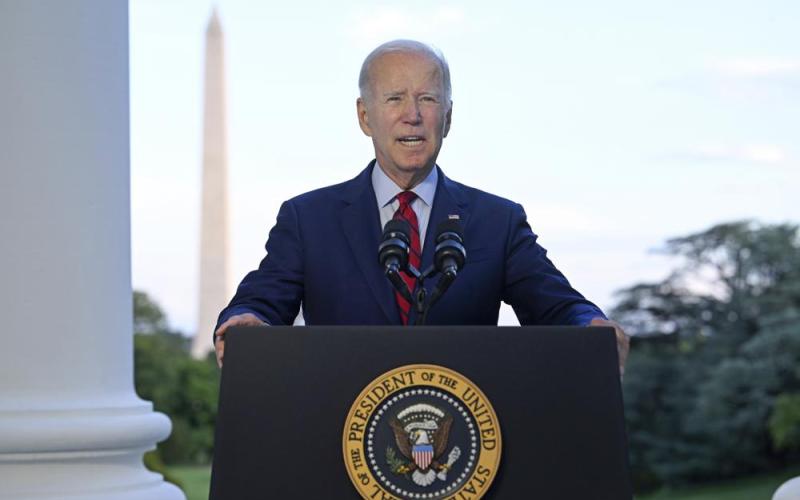 President Joe Biden speaks from the Blue Room Balcony of the White House Monday as he announces that a U.S. airstrike killed al-Qaida leader Ayman al-Zawahri in Afghanistan. (JIM WATSON/Associated Press)