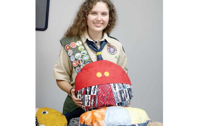 Skylar Beichner’s ladybug-shaped pillow project benefitting the Guardian ad Litem program has her on the doorstep of becoming Columbia County’s first female Eagle Scout. (TONY BRITT/Lake City Reporter)