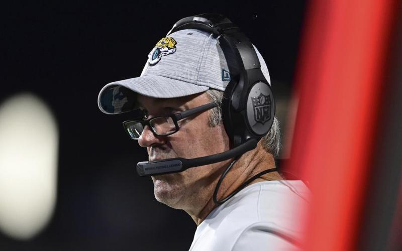 Jacksonville Jaguars coach Doug Pederson watches from the sideline during the Hall of Fame game against the Las Vegas Raiders on Aug. 4 Canton, Ohio. (DAVID DERMER/Associated Press)