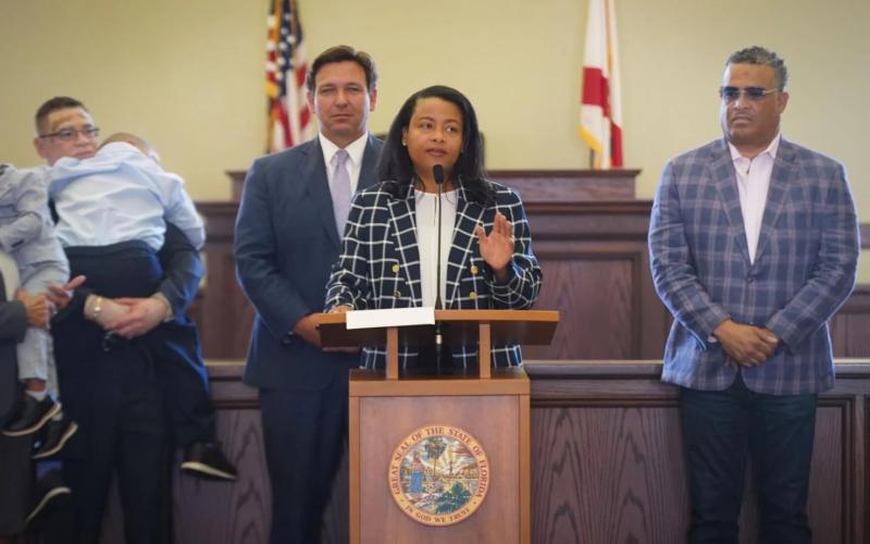 Gov. Ron DeSantis and Palm Beach County Circuit Judge Renatha Francis, who will join the Florida Supreme Court in early September. (NEWS SERVICE OF FLORIDA)