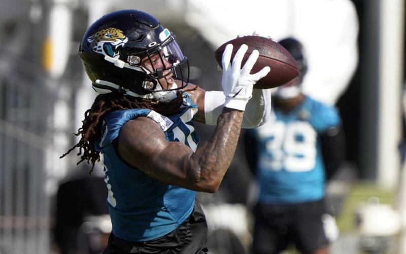 Jacksonville Jaguars wide receiver Laviska Shenault Jr. makes a catch during practice July 25 in Jacksonville. (AP FILE)