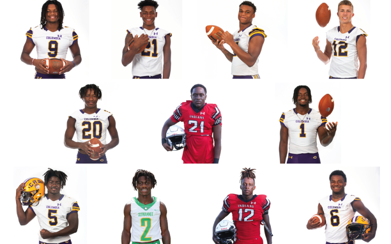 TOP ROW: CHS DE end Rashod Bradley, CHS S Jerome Carter, CHS S Amare Ferrell and CHS WR Camdon Frier. MIDDLE ROW: CHS CB Kani Fulton, FWHS RB/LB Kamarion Griffin and CHS QB Tyler Jefferson. BOTTOM ROW: CHS LB Jaden Robinson, SHS WR/DB Jay Smith, FWHS WR/DB Najeeb Smith and CHS WR Tray Tolliver. (CHS portraits by JEN CHASTEEN; SHS portrait by TAMMY JOHNS; FWHS portraits by MORGAN MCMULLEN)