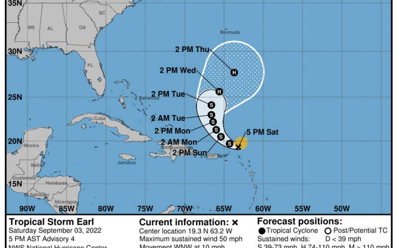 Projected path for Tropical Storm Earl. (NOAA)
