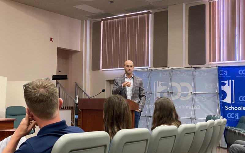 Will Jones with TBG Partners talks about the master planning process during a town hall meeting last October on the county’s flat field facility. (FILE)