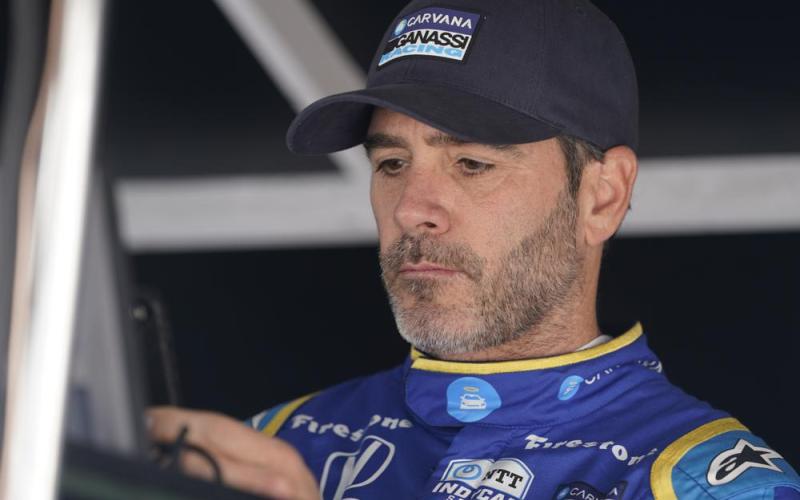 Jimmie Johnson sits in his pit box before the final practice for the Indianapolis 500 at Indianapolis Motor Speedway on May 27 in Indianapolis. (AP FILE)