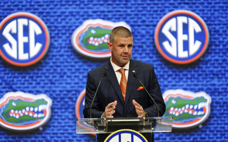 Florida head coach Billy Napier speaks during SEC Media Days on July 20 in Atlanta. (AP FILE)