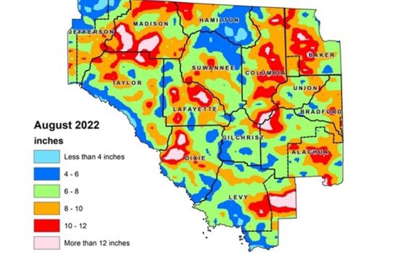 The Suwannee River Water Management District’s hydrological report for August showed above average rainfall across North Florida. (COURTESY)