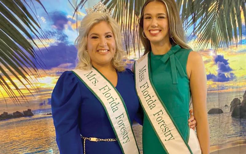 Maddie Kelley is pictured with Miss Florida Forestry Manda Perry of Fort White after the Florida contest. (COURTESY)
