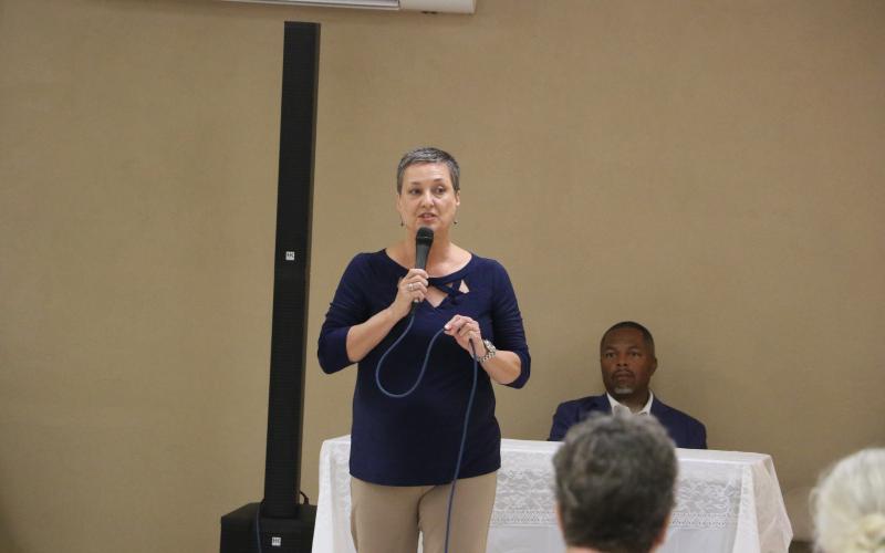 Elizabeth Porter speaks during a rally hosted by the Columbia County Republican Party in July. (FILE)