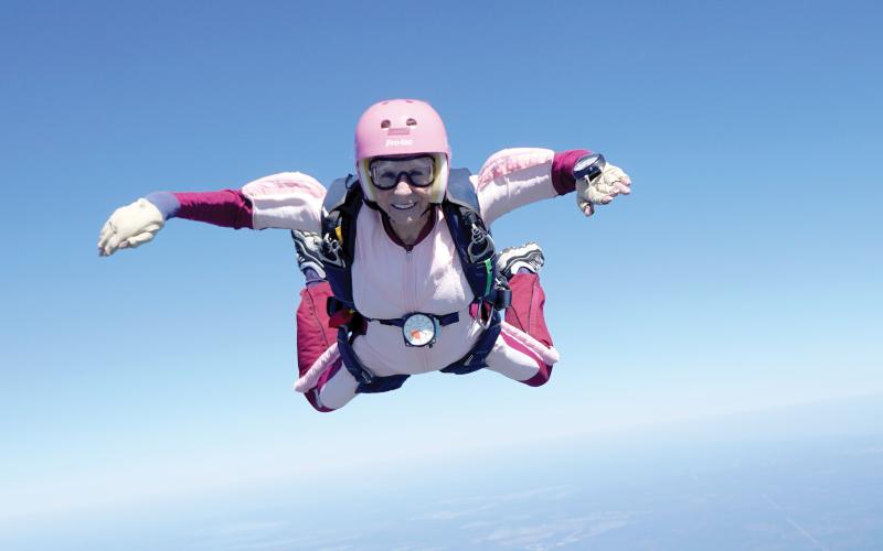 Maria Yegella was all smiles on her freefall jump on Oct. 6. (COURTESY)