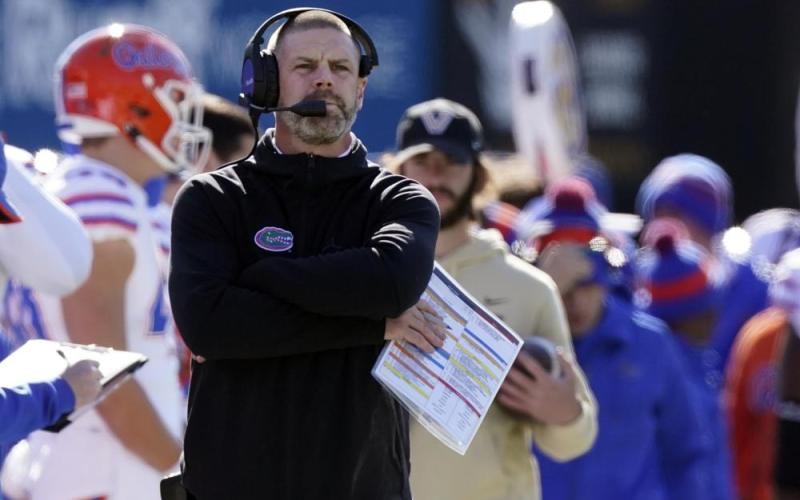 Florida head coach Billy Napier watches from the sideline during Saturday’s against Vanderbilt in Nashville, Tenn. (MARK HUMPHREY/Associated Press)
