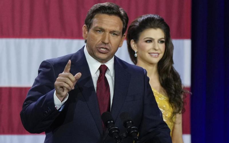 Incumbent Florida Republican Gov. Ron DeSantis speaks to supporters at an election night party after winning his race for reelection in Tampa. (REBECCA BLACKWELL/Associated Press)