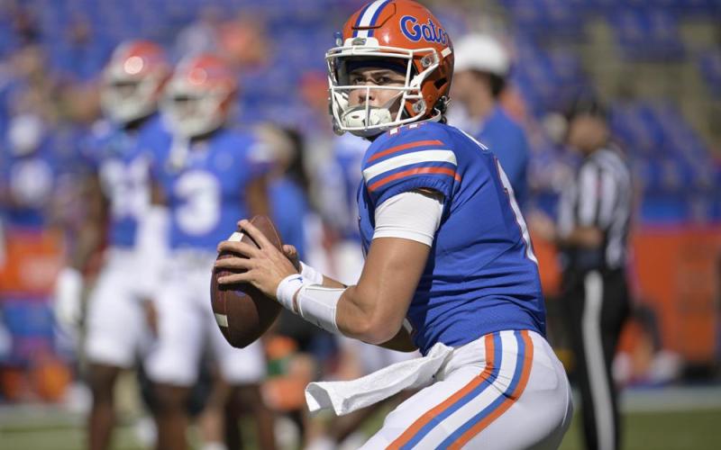 Florida quarterback Jalen Kitna warms up before a game against Eastern Washington on Oct. 2 in Gainesville. (PHELAN M. EBENHACK/AP File)