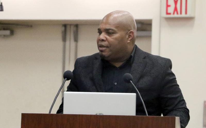 Mike Peacock speaks to the Lake Shore Hospital Authority board Tuesday before it rejected his proposal. (MORGAN MCMULLEN/Lake City Reporter)
