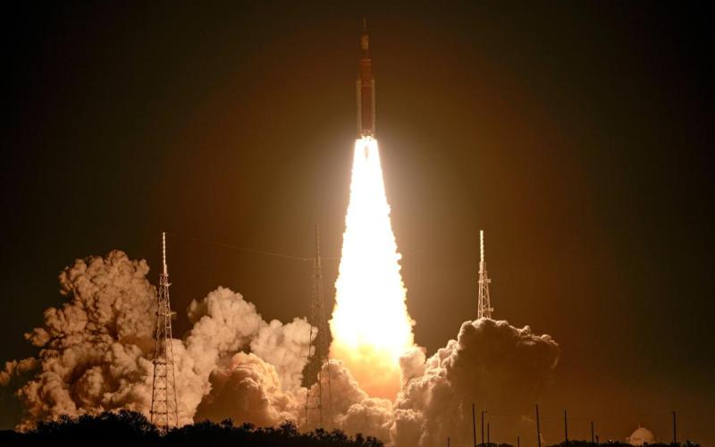 NASA’s new moon rocket lifts off from Launch Pad 39B at the Kennedy Space Center in Cape Canaveral. (JOHN RAOUX/Associated Press)