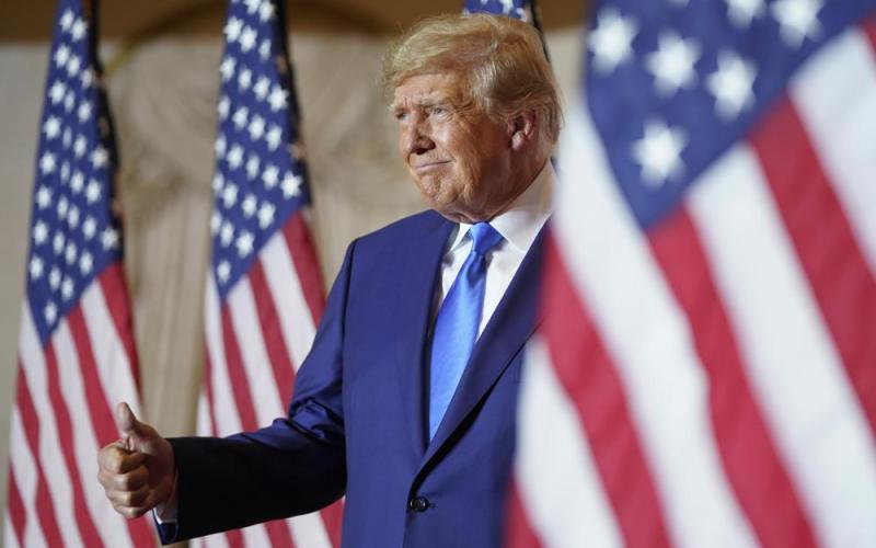 Former President Donald Trump speaks at Mar-a-lago on Nov. 8 in Palm Beach. (ANDREW HARNIK/AP File)
