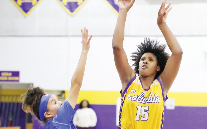 Columbia forward Jolena Gardner shoots against P.K. Yonge on Nov. 16, 2021. (FILE)