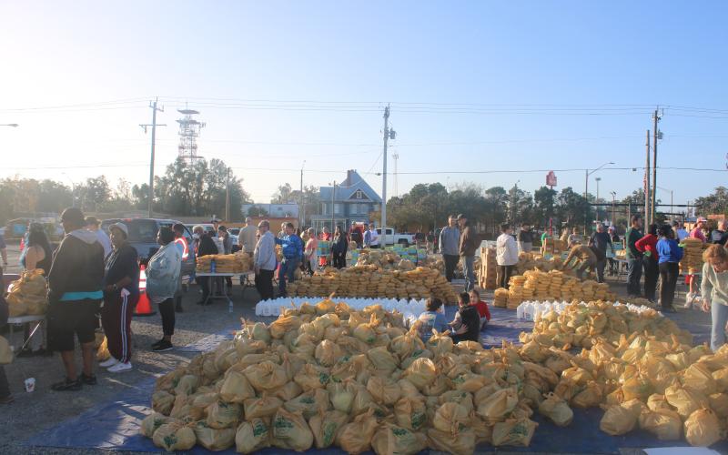 During Saturday’s Farm Share event sponsored by the Lake City Police Department, volunteers helped distribute 29,000 pounds of food. (TONY BRITT/Lake City Reporter)