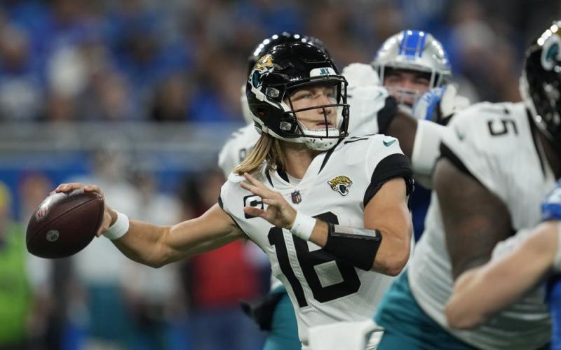 Jacksonville Jaguars quarterback Trevor Lawrence throws against the Detroit Lions on Dec. 4 in Detroit. (PAUL SANCYA/Associated Press)